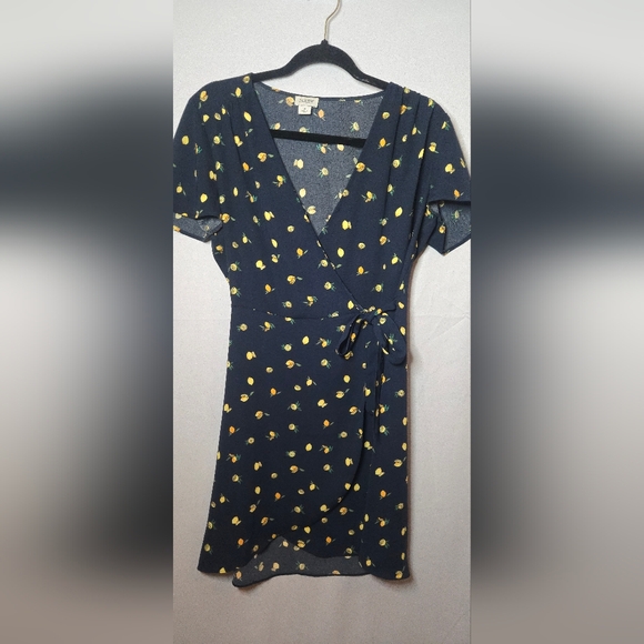 J. Crew Lemon Fruit Print Blue True Wrap Dress Women's 4 - Picture 3 of 8